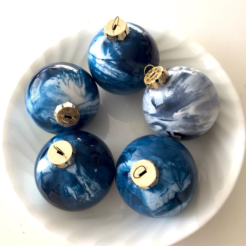 Vintage Christmas Holiday glass ornaments decorations handmade Hanukkah blue vtg